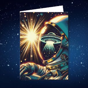 Carte Astronaute et OVNI Pun   Anniversaire 