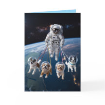 Carte Astronaute Promenant son Chien