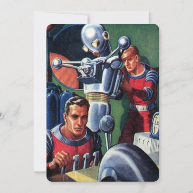 Carte Astronautes de la science-fiction vintage réparant (Devant)