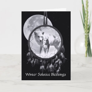 Carte Attrape-rêve de Loup Blanc et de Hibou au Solstice
