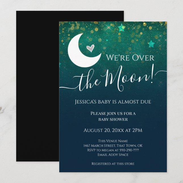 Carte Au-dessus du Baby shower de la Lune (Devant / Derrière)