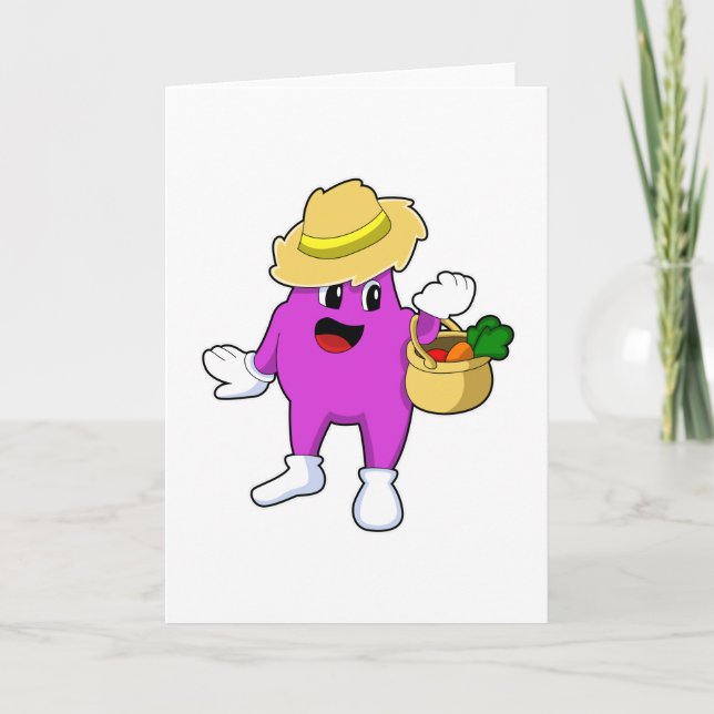 Carte Aubergine en tant que fermier avec carotte (Devant)