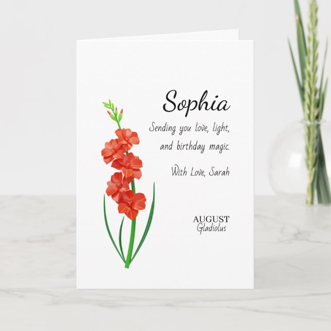 Carte August Gladiolus Personalized Birthday (Devant)