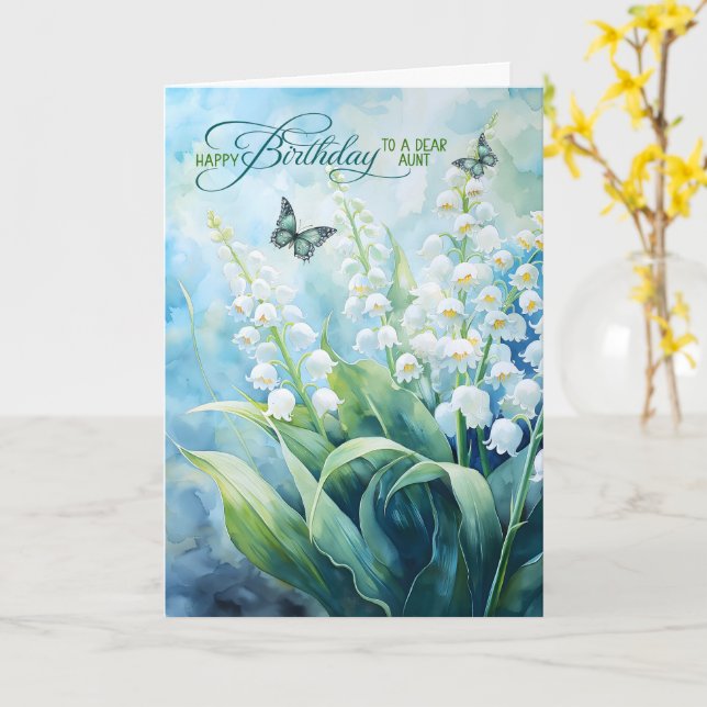 Carte Aunt's Birthday Lily of the Valley with Butterfly (Fleur jaune)
