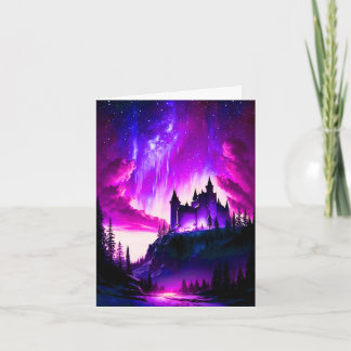 Carte Aurora boréale rose et violette sur une fée blanch