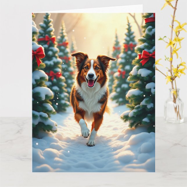 Carte Australian Shepherd Christmas Tree Farm Painting (Fleur jaune)