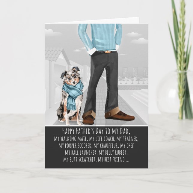 Carte Australian Shepherd de la Fête des pères des chien (Devant)