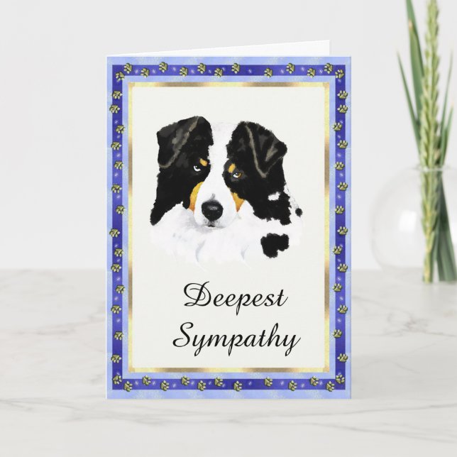 Carte Australian Shepherd Gold Pawprints Sympathy (Devant)