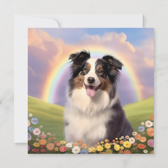 Carte Australian Shepherd Rainbow Bridge Nom personnalis (Devant)