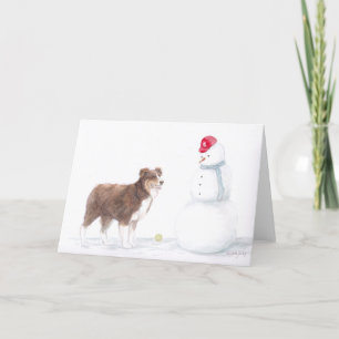 Carte Australian Shepherd & Snowman Dog Art Grey Car