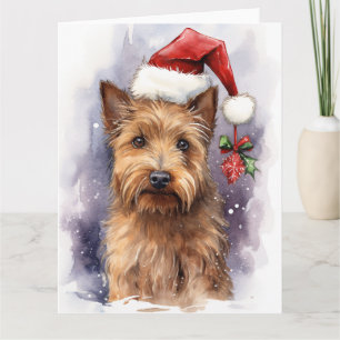 Carte Australian Terrier Chien Christmas Père Noël Paws