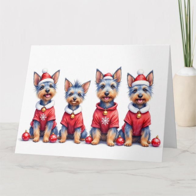 Carte Australian Terrier Christmas Dress Santa Hat (Devant)