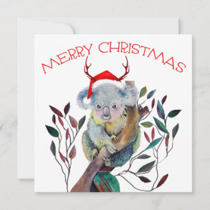 Carte Australie Noël Koala Santa Hat Rouge Vert