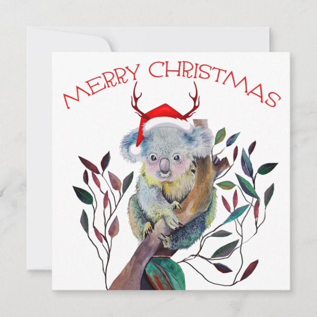 Carte Australie Noël Koala Santa Hat Rouge Vert (Devant)