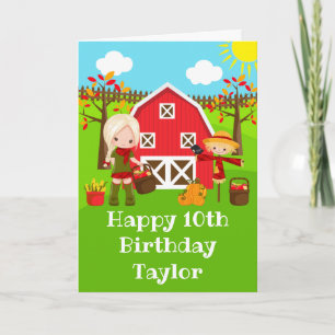 Carte Automne Barnyard Blonde Hair Girl Joyeux Anniversa