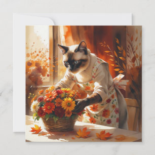 Carte Automne Chat fleuriste d'automne arranger des fleu