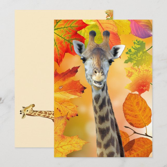 Carte Automne Coloré / Girafe Automne (Devant / Derrière)