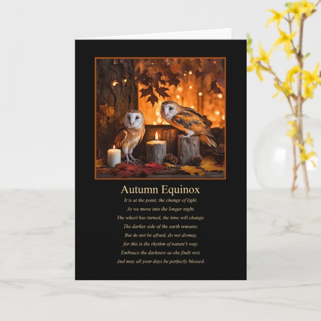Carte Automne Équinoxe de Mabon avec Chouette et Bougies (Fleur jaune)