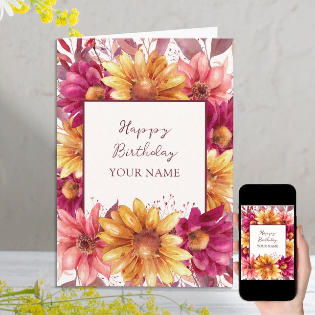 Carte Automne Floral Anniversaire personnalisé (Créateur téléchargé)