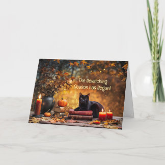 Carte Automne ou automne Equinox Cute Chat Noir