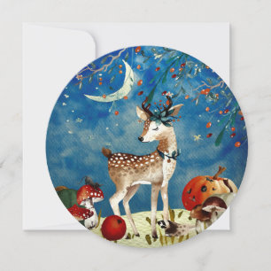 Carte Automne Woodland Friends Deer Forest Illustration