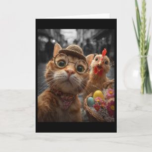 Carte Autoportrait de chat et de poulet Œufs de Pâques v