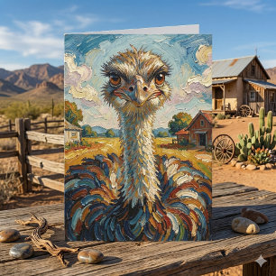 Carte Autruche à l'impasto dans un ranch   Pensant à toi