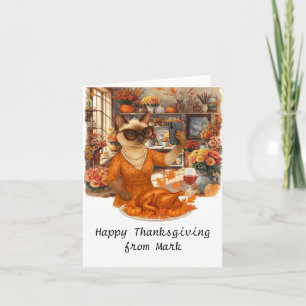 Carte Autumn Cat florist prend en photo la dinde