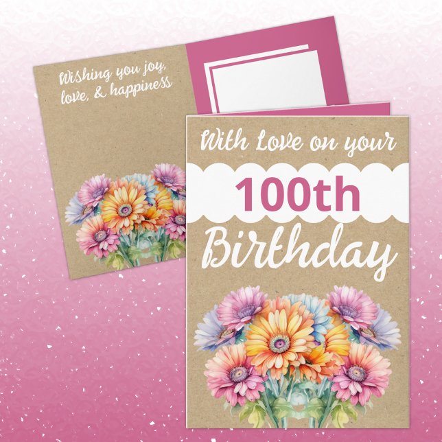 Carte Avec amour 100e anniversaire gerbera fleurs rose (Créateur téléchargé)