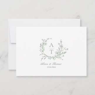 Carte avec détails de monogramme de fleurs sauvage