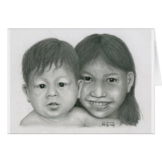 Carte avec le garçon et la fille cambodgiens par