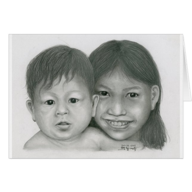 Carte avec le garçon et la fille cambodgiens par (Devant horizontal)