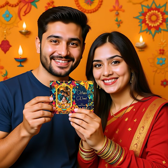 Carte Avec Photo Diwali Minuit Glow (With Photo Diwali Midnight Glow, customizable text)