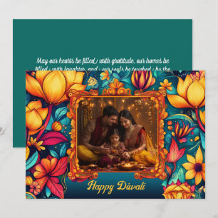 Carte Avec photo et texte personnalisé Floral Joy Diwali