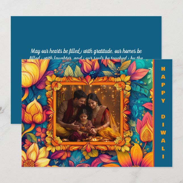 Carte Avec photo et texte personnalisé Happy Diwali (Devant / Derrière)