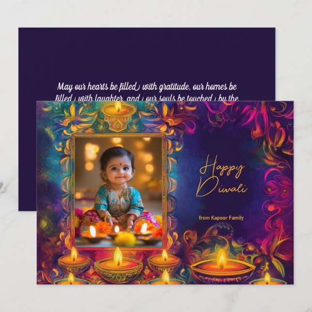 Carte Avec Photo Happy Diwali (Devant / Derrière)