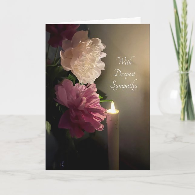 Carte Avec une sympathie profonde avec des pivoines blan (Devant)