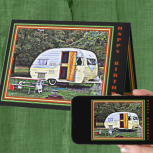Carte Aventure et amusant Camper Vintage Joyeux annivers