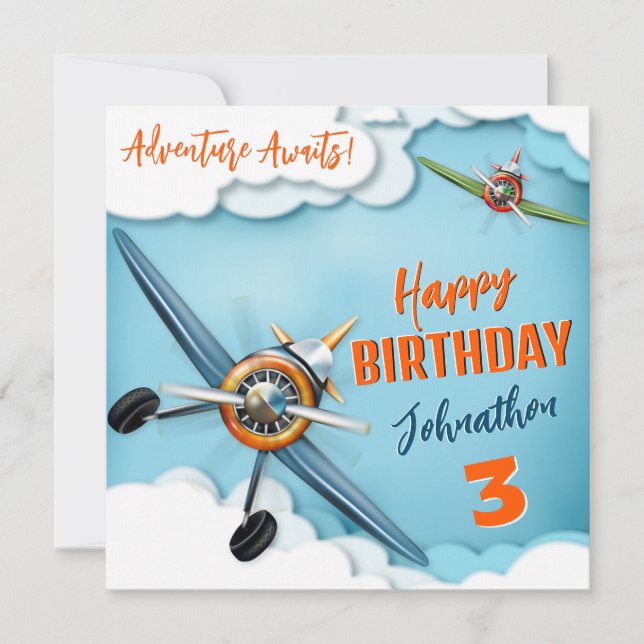 Carte Avion Avion Pilote Garçon Anniversaire (Devant)