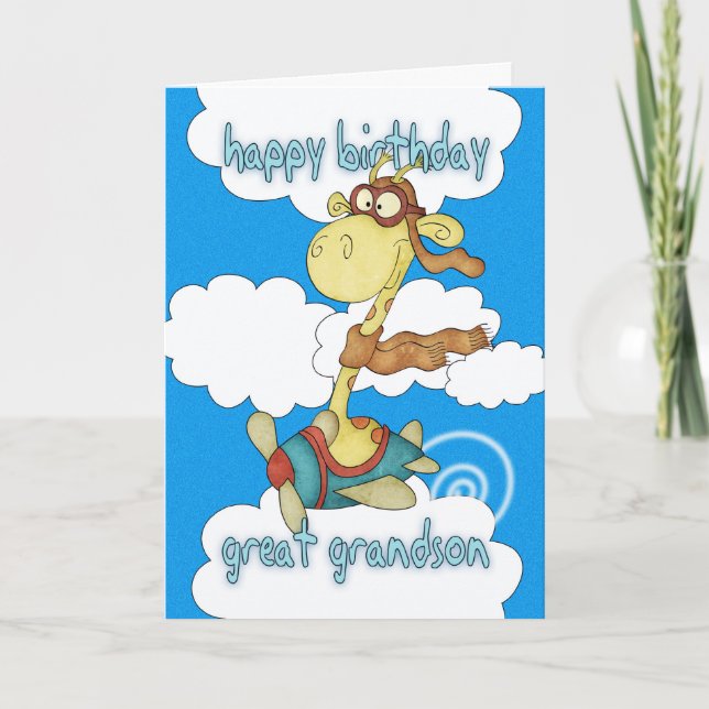 Carte Avion d'arrière-petit-fils/girafe Birthd d'avion (Devant)