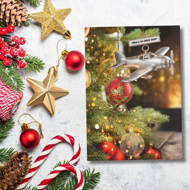 Carte Avion First Christmas Baby Photo Moderne Personnal (Front )