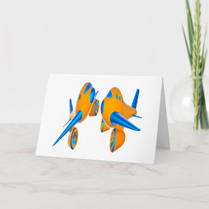 Carte Avions de dessin animé Vibrant orange et bleu