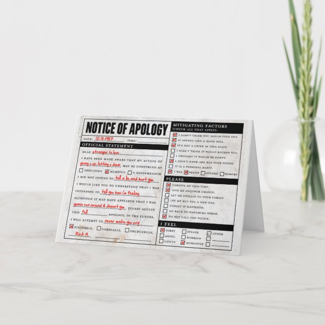 Carte Avis d'excuses de Rickroll Astley (Devant)