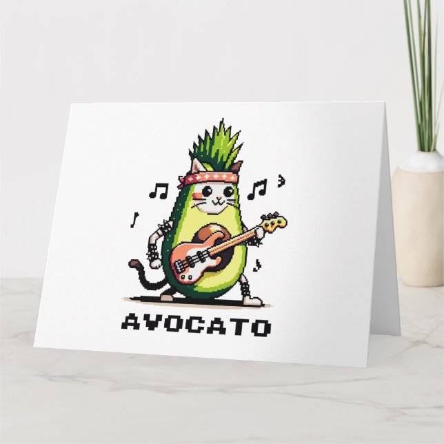 Carte Avocato - Drôle Pixel Art Avocado Cat jouer basse (Devant)