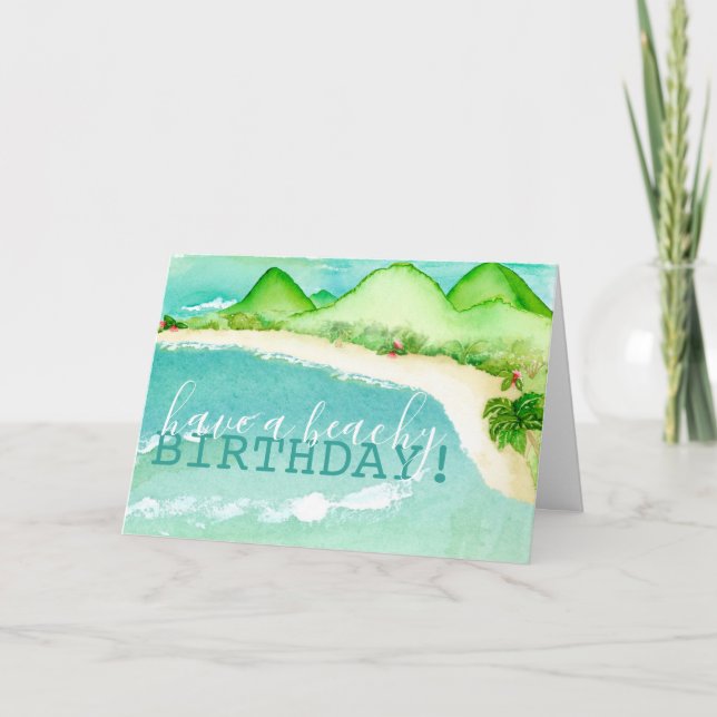 Carte Avoir un Anniversaire de plage, Aquarelle d'été An (Devant)