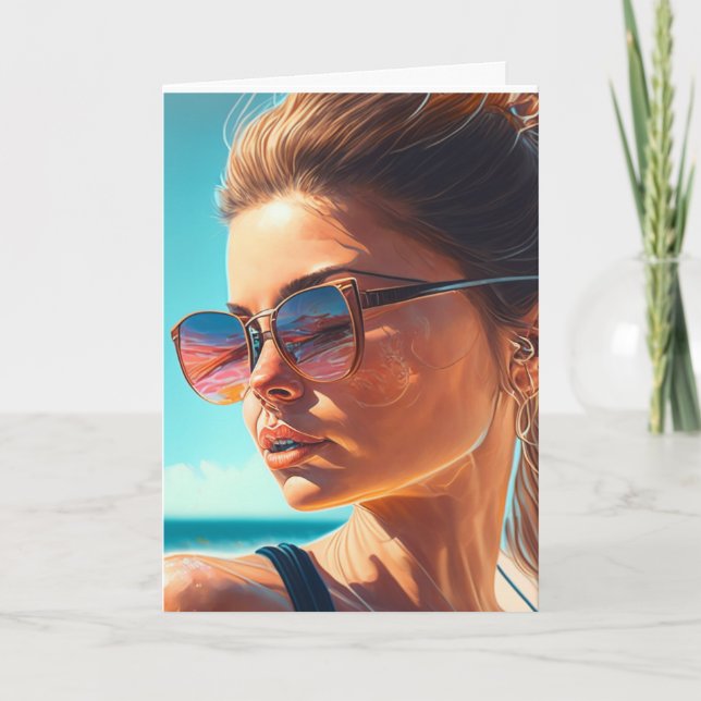 Carte Avoir un grand été | Belle femme à la plage (Devant)