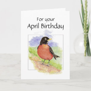 Carte Avril Anniversaire, American Robin Bird, Garden