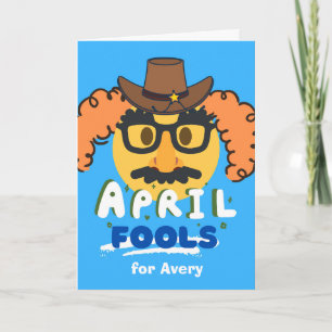 Carte Avril Fools Jour drôle personnage en déguisement 