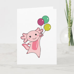 Carte Axolotl Mouches D'Animal Douce Avec Ballons Vers L
