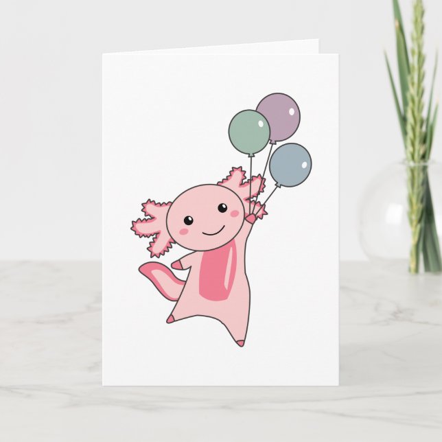 Carte Axolotl Mouches D'Animal Douce Avec Ballons Vers L (Devant)